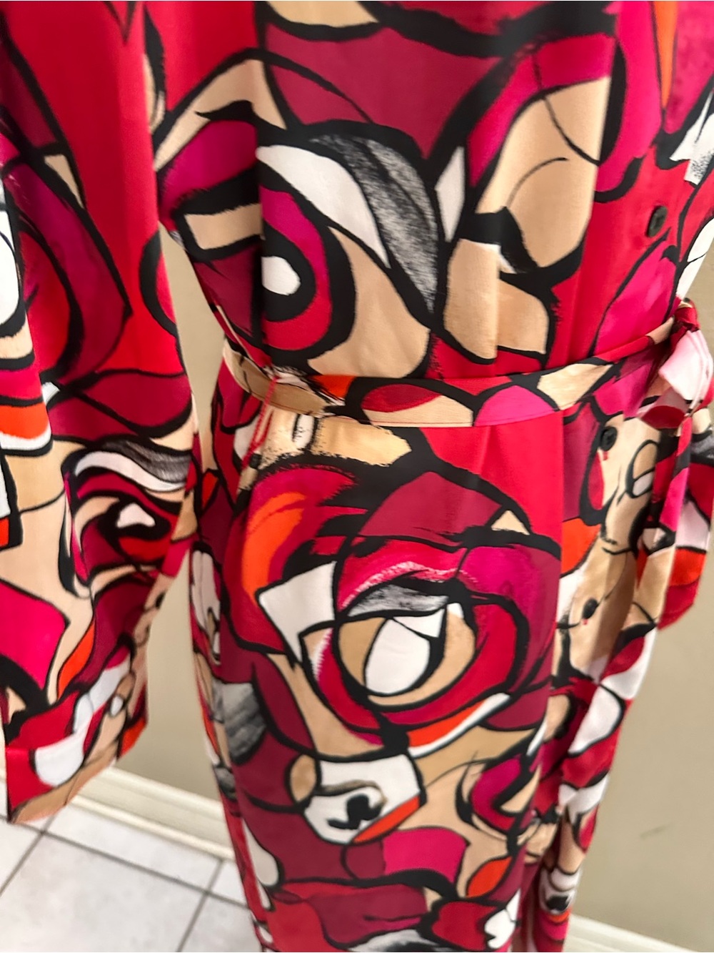 Chicos Shirt Dress Bold Pink Floral Shirt Dress with Tie Waist Small - Picture 9 of 16